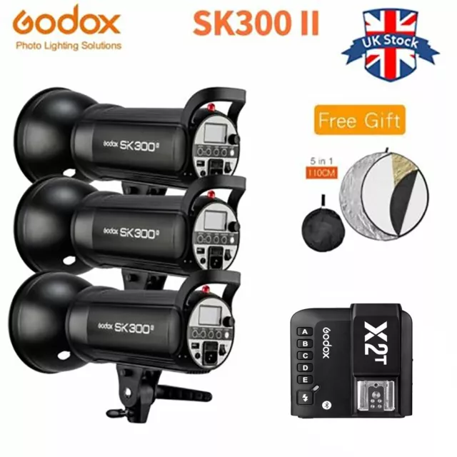 UK 3*Godox SK300II 300Ws Studio Flash Strobe Light+X2 Trigger With Free Diffuser