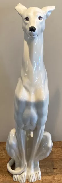 Whippet Greyhound Dog Statue Ceramic Figurine Sitting White 28” Italy Vintage