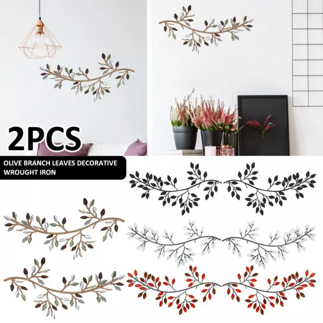 2Pcs Metal Wall Art Olive Branch Leaf Hanging Wall Sculpture Home Decor