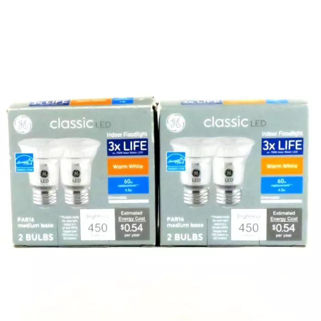 GE Classic 60W eq. LED Par16 450 Lumens Warm White Dimmable Flood Lights 2 Boxes