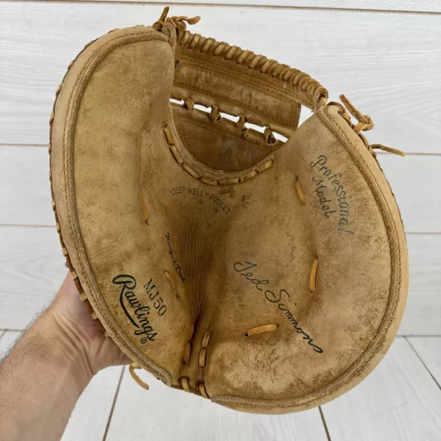 Vintage Rawlings MJ50 Ted Simmons Catchers Mitt Glove Deep Pocket RHT Leather