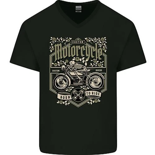 Custom Motorcycle Biker Motorbike Mens V-Neck Cotton T-Shirt