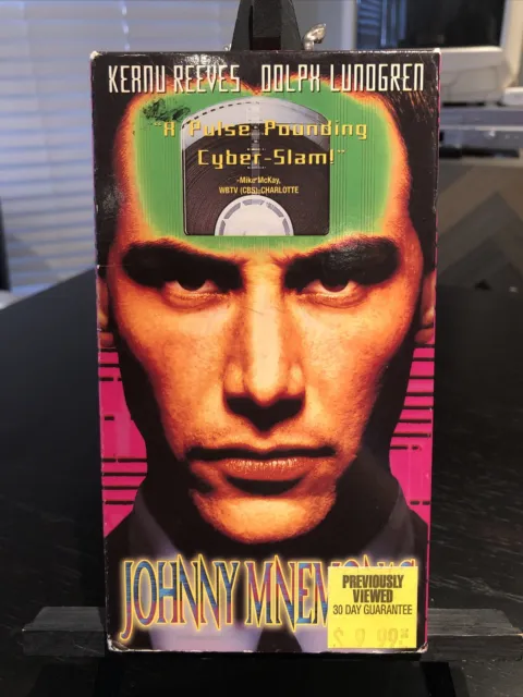 Johnny Mnemonic (VHS 1995) Orange Tape Keanu Reeves Blockbuster SciFi RARE CULT