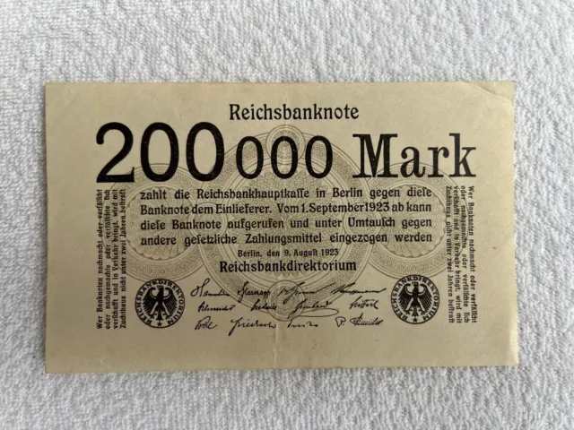 Banknote / Reichsbanknote Inflation 200 Tausend Mark, Berlin, 9. August 1923