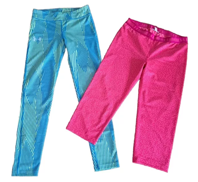 Under Armour Running Athletic Leggings Cropped Pants Girl's Size M/L (Lot of 2)