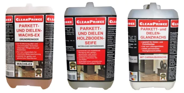 3 x 2 L Parquet + Dielen Soins Set Décireur Cire à Parquets Savon pour Bois