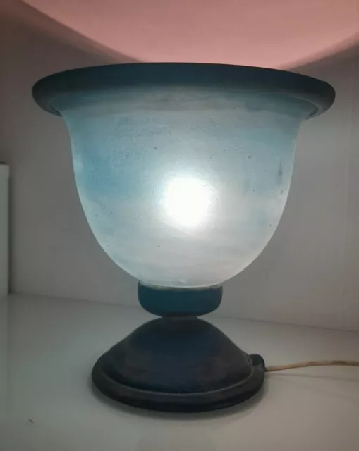 Art Deco Murano Deckenfluter Vasenlampe Glas Blau Vintage Tischlampe Leuchte