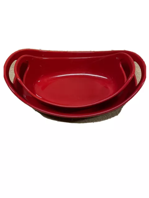 Rachael Ray Oven Stoneware 2-Piece Set Oval Bubble & Brown  Red