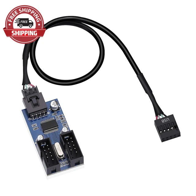 9 Pin 2 in 1 Internal USB Splitter Cable, 9 Pin USB Header Male 1 to 2 Female Ex