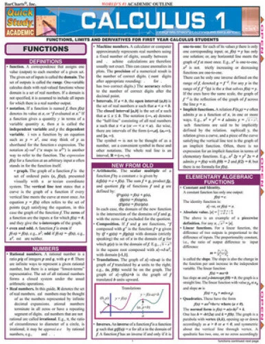 CALCULUS 1 LAMINATE Reference Chart: Functions, Limits and Derivatives ...