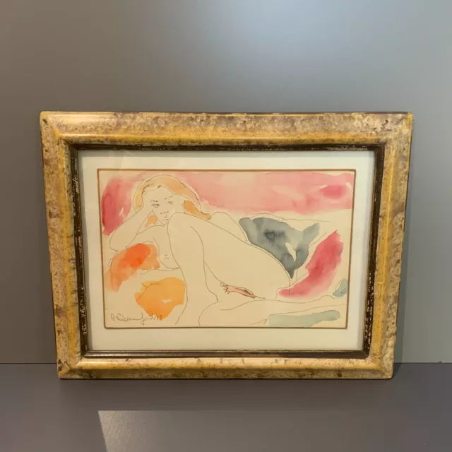 Alain Bonnefoit 1937 - Aquarelle -  Nue Peinture Tableau Art 28x18 cm Volti