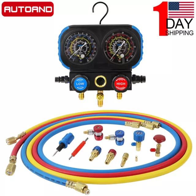 HVAC Gauges with Hoses 3 Way AC Gauges Refrigerant Manifold Gauge Kit W/ Adapter