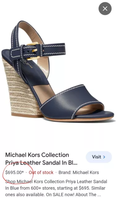 $695 Michael Kors Collection Priya Sandals Blue Leather Size 39