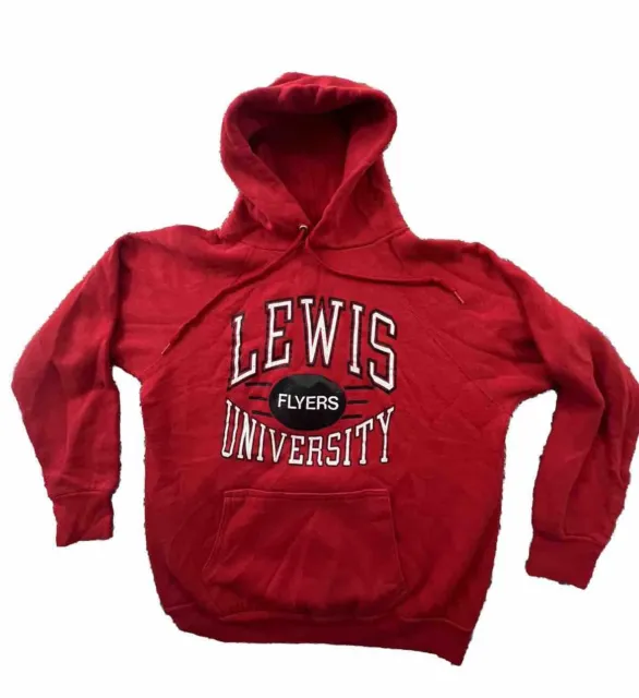 Vintage 80s Lewis University Illinois Hoodie Red  Sweatshirt Medium