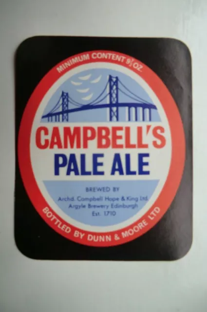 Mint Campbells Edinburgh Bottled By Dunn & Moore Brewery Beer Bottle Label