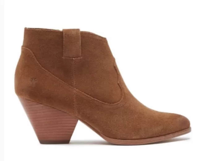 FRYE Reina Suede Heeled Booties, Cognac Suede Size 8M Retail $258 NWB