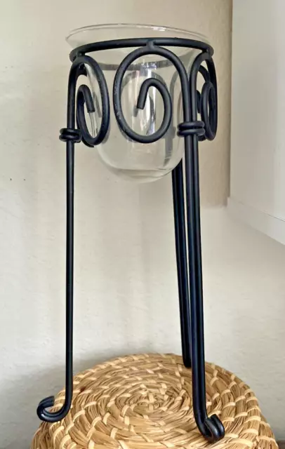 Black Scrolly, Tall Metal Candleholder -2 Pc With Glass Insert