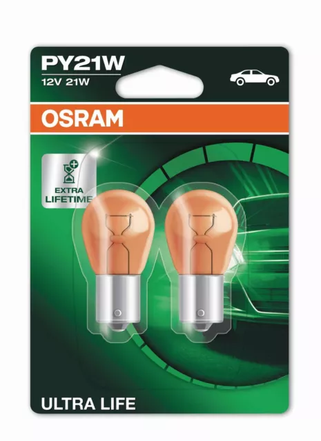 Osram Glühbirne 12V 21W BAU15s gelb Metallsockel Ultra Life2Stk.