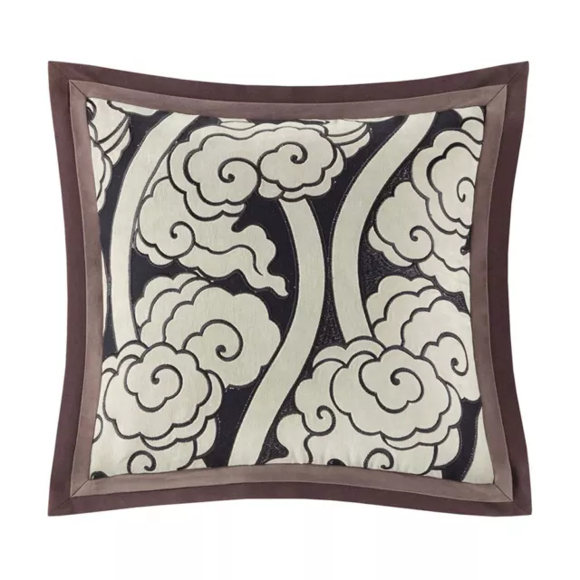 Artology Makie Square Decorative Toss Pillow Brown Ivory Asian Floral Embroidery