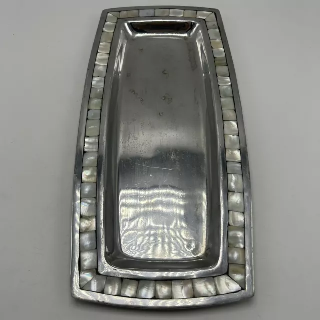 Pottery Barn Barona Tray Dresser Counter Mother of Pearl Silver 14.5" x7.5" Flaw