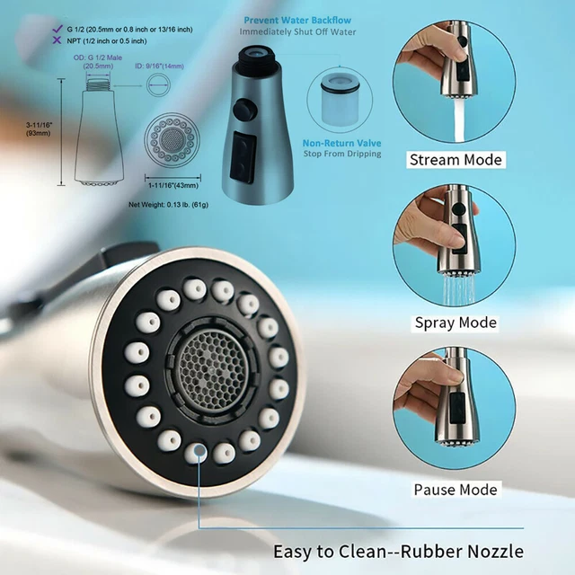 FAUCET SPRAY HEAD Replacement Kitchen Sink Nozzle Spout Shower Brushed