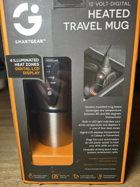 SmartGear Digital Heated Insulated Travel Mug 12V Charger LCD Display NEW in Box