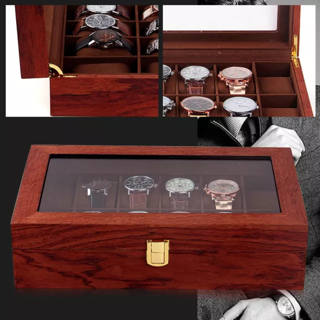 Echtholz 6/10/12 Slot Uhrenbox Holzuhren Box Vitrine Organizer Lagerung Display