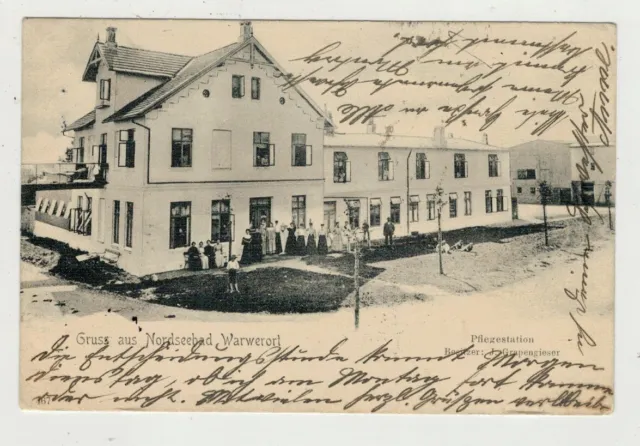 AK Warwerort gruss aus Nordseebad  Plegestation gelaufen 1905