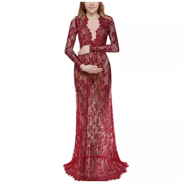 Maternity Photography Pregnant Women Lace Fashion Long Sleeve Sexy V Neck Maxi 2