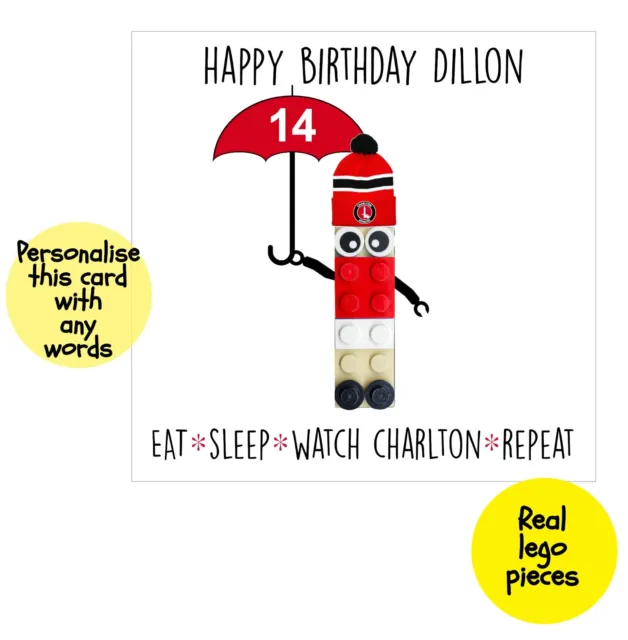 CHARLTON real LEGO football club brick greetings Card Birthday personalised