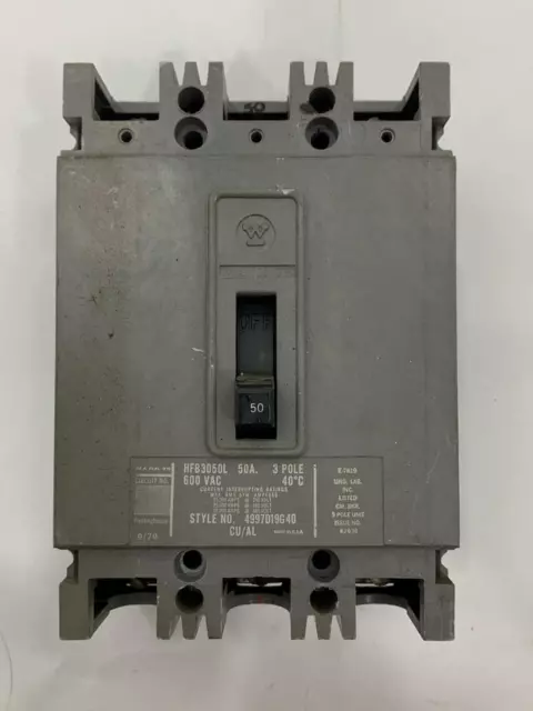 Westinghouse HFB3050L 50A 600V 3 Pôle Disjoncteur