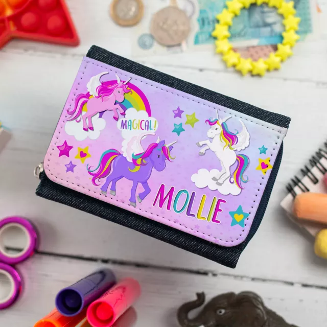 Personalised Girls Purse Unicorn Denim Coin Wallet Birthday Gift For Her KSP152