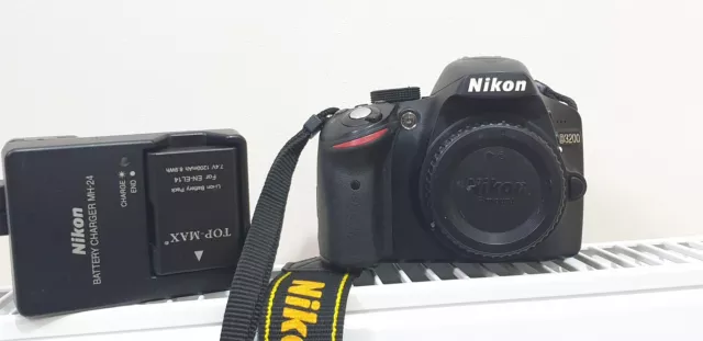 Nikon D3200 24.2 Megapixel DSLR Camera Body with Charger Strap Low Shutter 12k