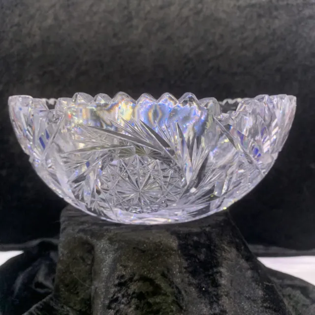 8.5” Berry nappy American Brilliant Cut Crystal Elegant Hobstars Pinwheels Bowl