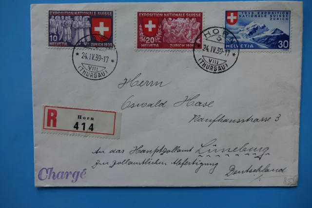 Schöner Brief 1939 Schweiz Horn-Lüneburg Deutschland Mehrfachfrankatur Luftpost