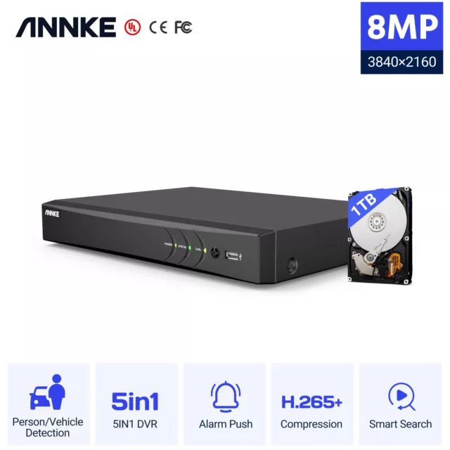 ANNKE 4K 8MP 8CH or 16CH DVR Video Recorder H.265+ Person/Vehicle Detection