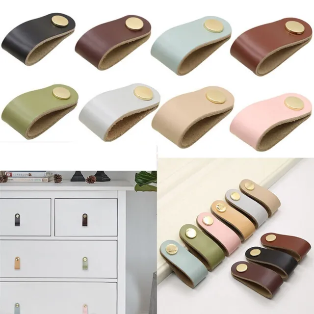 Poignées de tiroir en cuir classique 6 pièces boutons pour armoires de bureau