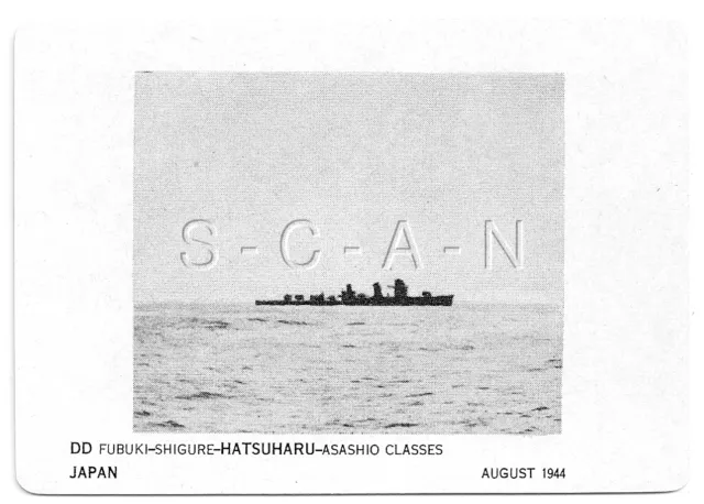 WWII Double Sided Recognition Photo Card- Japan- Destroyer- DD Hatsuharu- 1944