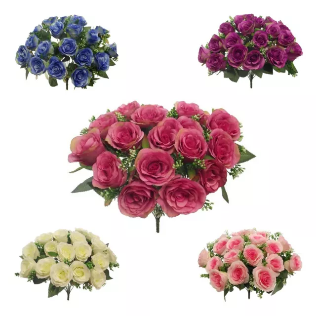 Large Beautiful Artificial Rosebud Bush With Gyp | 5 Colours | 18 Big Heads NEW