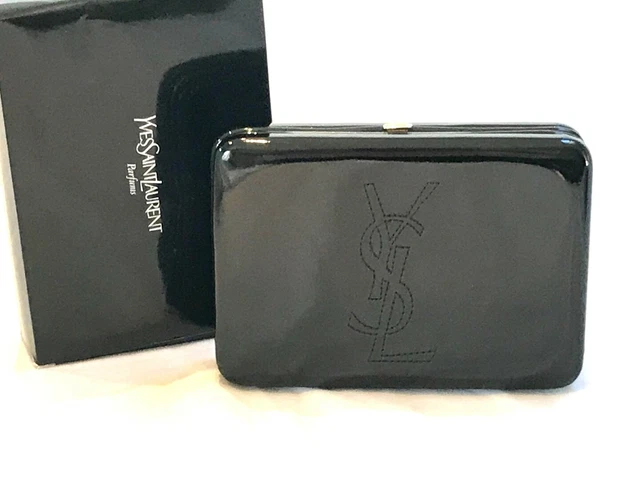 YSL YVES SAINT Laurent Black Patent Pouch Box Clutch Bag Brass