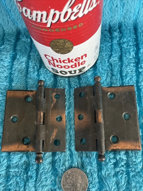 Antique 1900 McKinney Japan Flashed Copper 3/8" Offset Cabinet Hinges