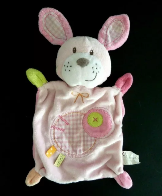 EB*. DOUDOU PLAT NICOTOY LAPIN Chien ROSE BLANC ROND VERT CROIX VICHY - TBE