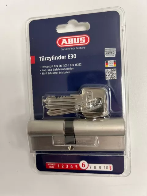 ABUS Profilzylinder E30 NP 40/50 Türzylinder 5 Schlüssel Sec.Lev.6 NEU