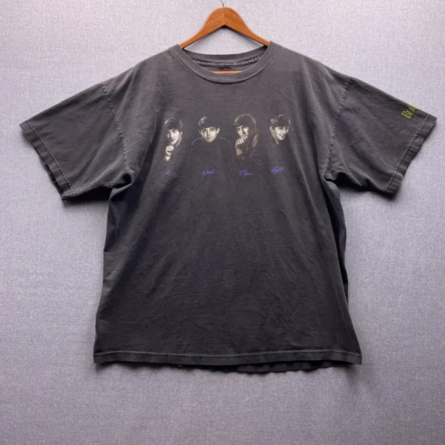 The Beatles Mens XL Fab Four Faces Graphic Apple Music Faded Black Tee Shirt Vtg