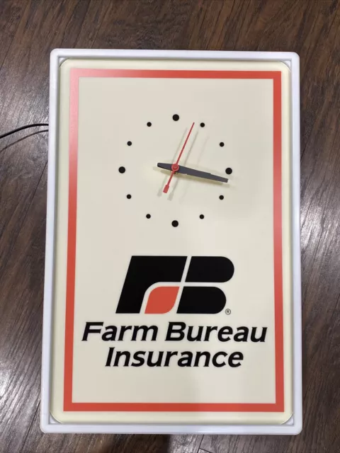 Vintage Light Up Farm Bureau Insurance Advertising Wall Clock 1988 Works Champ