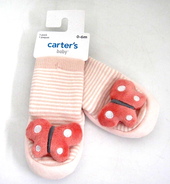 Carters Infant Baby Girl 0-6 Months Slipper Socks Pink Butterflies Stripes NWT