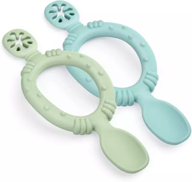 Vicloon Silicone Self Feeding Baby Spoon and Fork, 2 Pcs Baby Weaning Spoon and