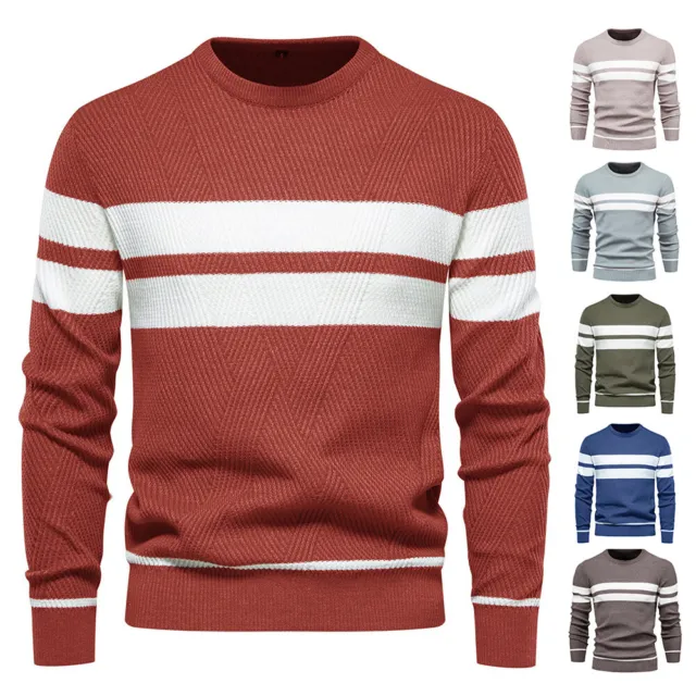 Men Knitted Sweaters Crew Neck Sweater Mens Cozy Long Sleeve Holiday Pullover UK