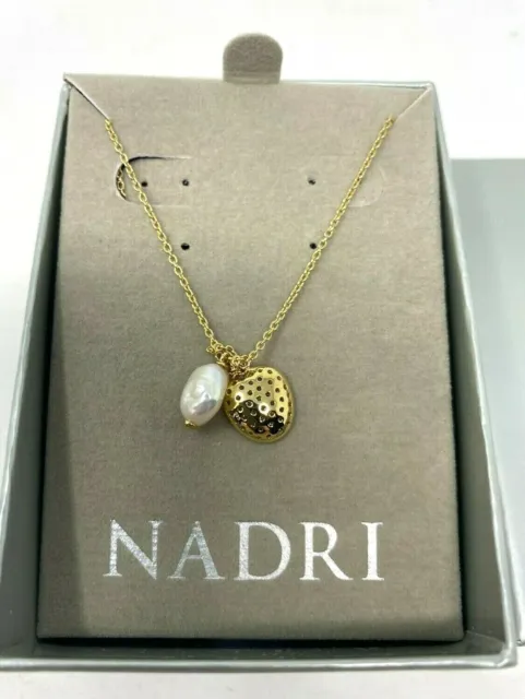 Nadri Capri Imitation Pearl Charm & Pave CZ Pendant Necklace- New in Box w/ Tags