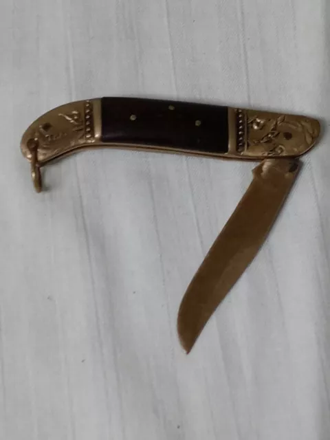 Vintage Rare Antique Thai Collectible Full Brass Blade Mini Pocket Folder Knife